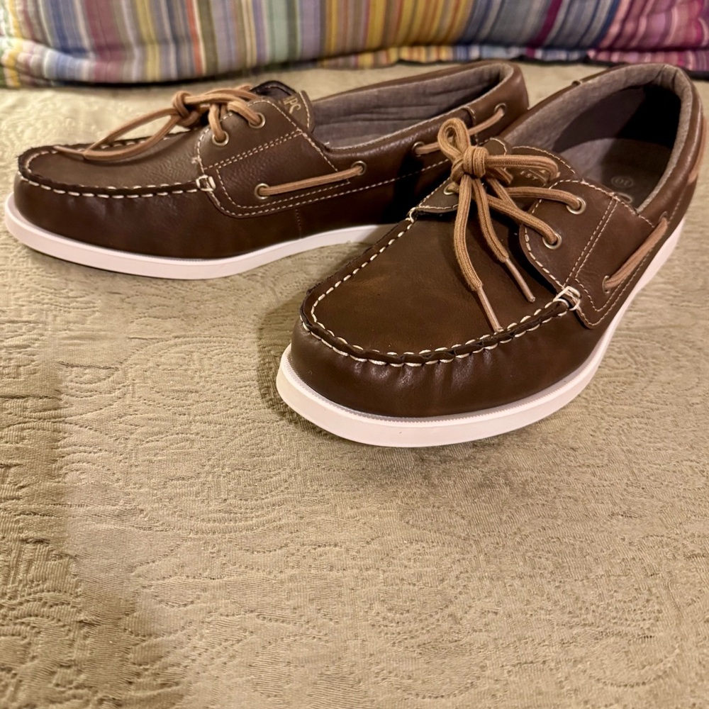 Chaps Rich Brown Leather Boat Shoes